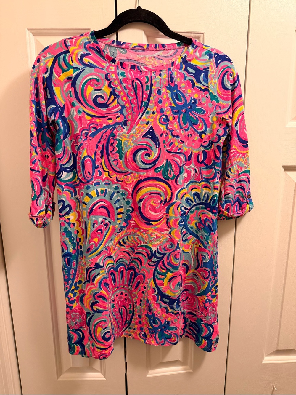 Lilly Pulitzer Girls Mini Lidia Cotton Tunic Dress Paisley Pink Blue XL 12-14⁠